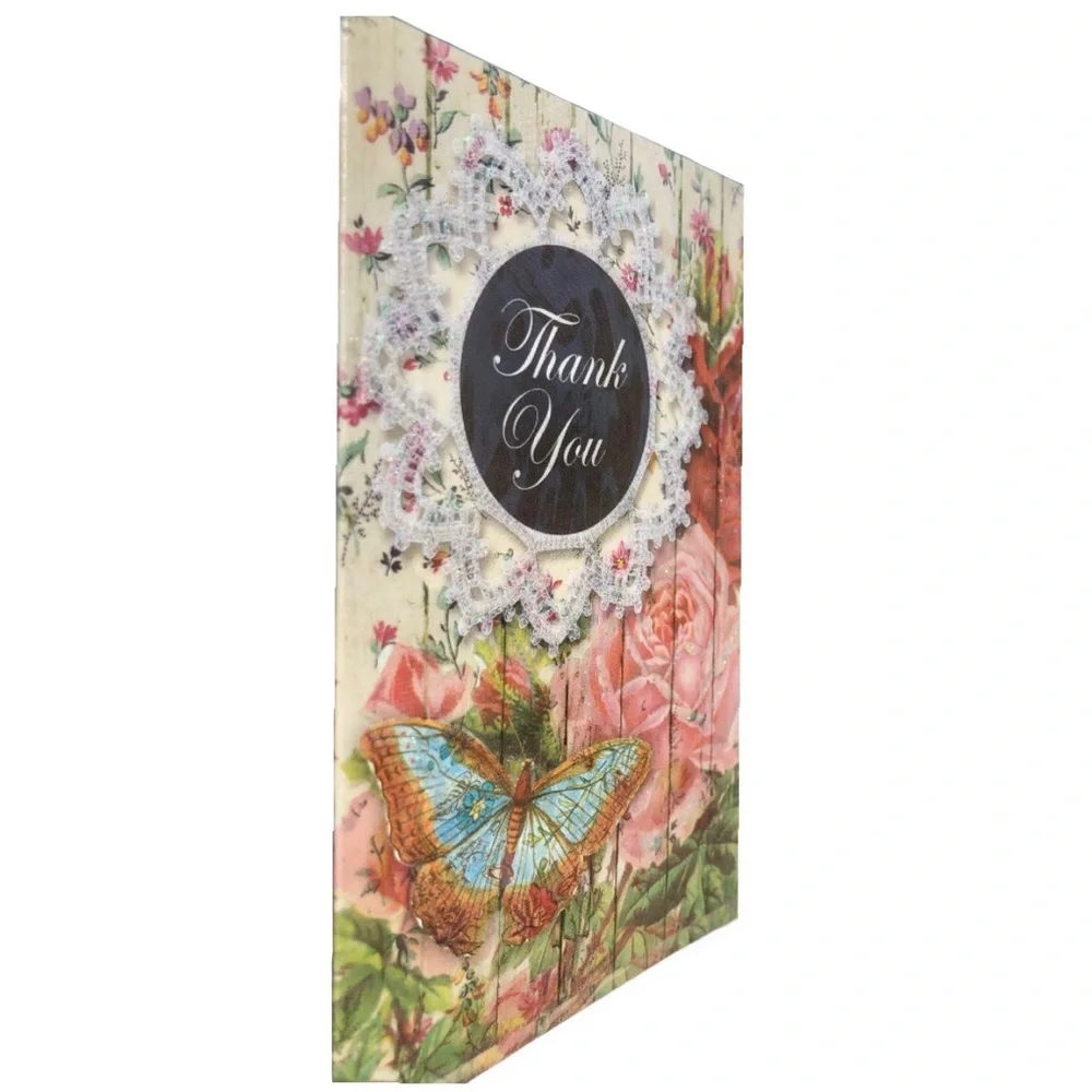 Punch Studio Lacy Butterfly Thank You Cards in Trifold Vinyl Sleeve (67566) 12ct